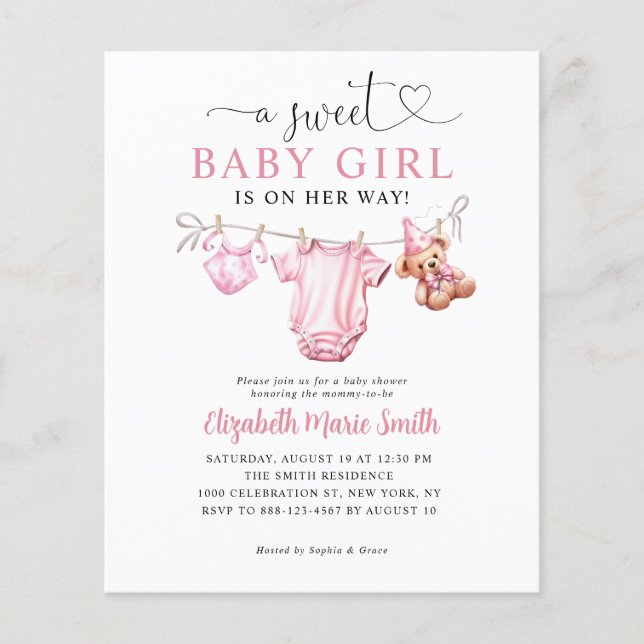 Cheap Sweet Little Pink Clothes Girl Baby Shower Flyer (Front)