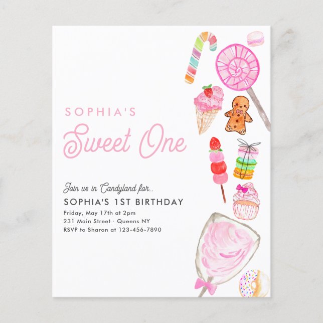 Cheap SWEET ONE Candy Kids Candyland 1st Birthday Flyer (Front)