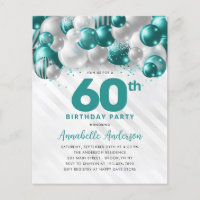 Cheap Teal Silver Balloon Glitter 60th Birthday