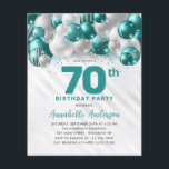Cheap Teal Silver Balloon Glitter 70th Birthday Flyer<br><div class="desc">Modern Glam Teal Green Silver Balloon Glitter Sparkle Any Age Birthday Invitation</div>