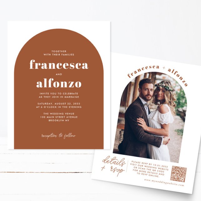 Cheap Terracotta RSVP QR Code Retro Photo Wedding Flyer (Creator Uploaded)