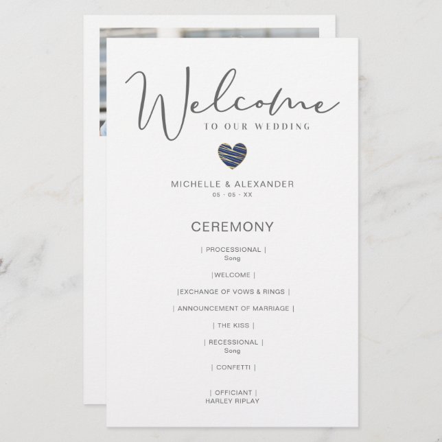 Cheap Wedding Grey Whimsical Photo Navy Blue Heart (Front/Back)