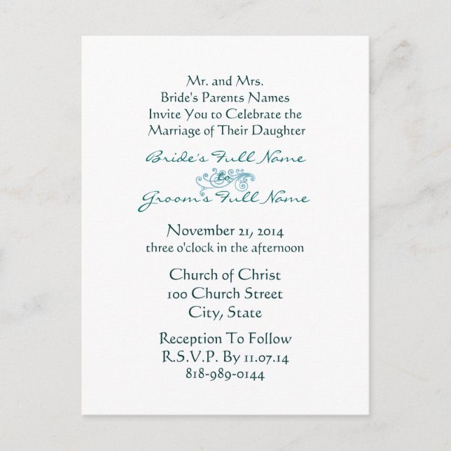 Cheap Wedding Invitation Postcards (Front)