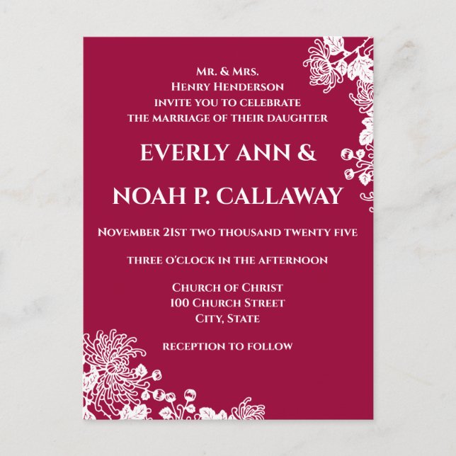 Cheap Wedding Invitation Postcards (Front)