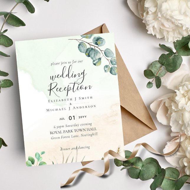 Cheap Wedding Reception Invitation Greenery Leaf  Flyer (Creator Uploaded)