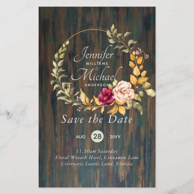 Cheapest Save The Dates Floral Wreath BUDGET (Front)