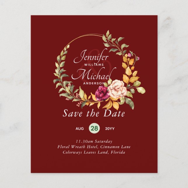 Cheapest Save The Dates Floral Wreath BUDGET (Front)