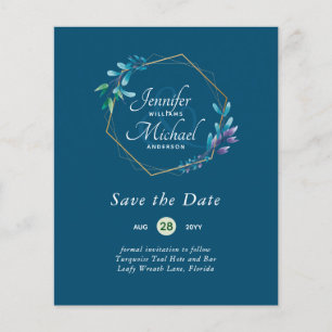 CHEAPEST Save The Dates Teal Blue Floral Wreath