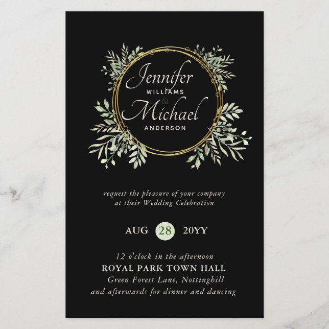 CHEAPEST Wedding Invitation Greenery Wreath BUDGET (Front)