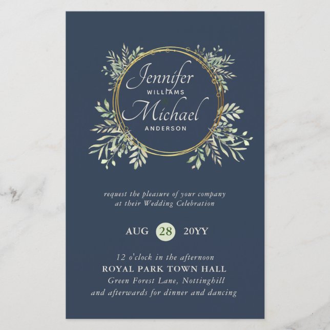 CHEAPEST Wedding Invitation Greenery Wreath BUDGET (Front)
