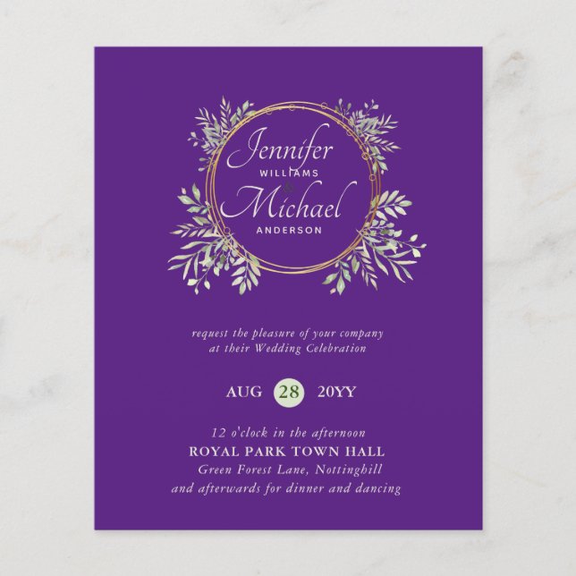 CHEAPEST Wedding Invitation Greenery Wreath BUDGET (Front)