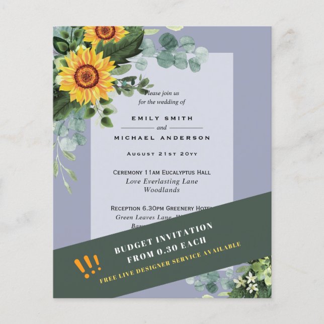 CHEAPEST WEDDING INVITATIONS Sunflowers Eucalyptus Flyer (Front)