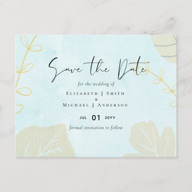 Cheapest Wedding Watercolor Blue Wash Script Postcard (Front)