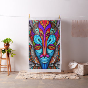 Cheater Quilt Panel Colourful African Tribal Mask Fabric