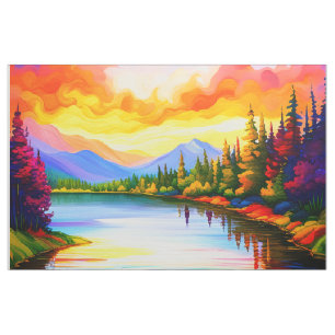 Cheater Quilt Panel sunset over lake Fabric