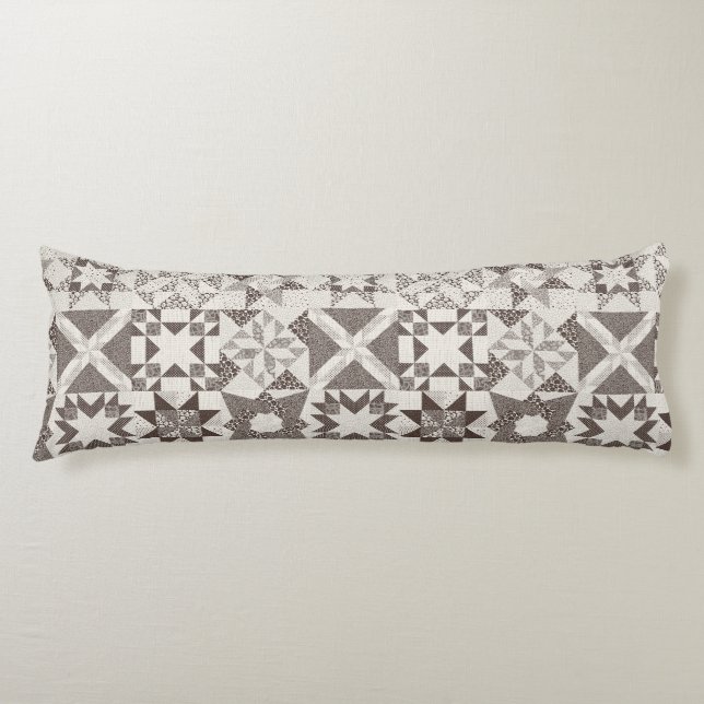 Cheater Traditional Patchwork Stars Quilt Black Body Cushion (Front)