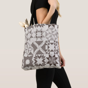 Cheater Traditional Patchwork Stars Quilt Black Tote Bag