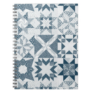 Cheater Traditional Patchwork Stars Quilt Blue Notebook