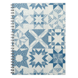 Cheater Traditional Patchwork Stars Quilt Blue Notebook
