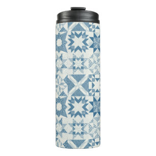 Cheater Traditional Patchwork Stars Quilt Blue Thermal Tumbler