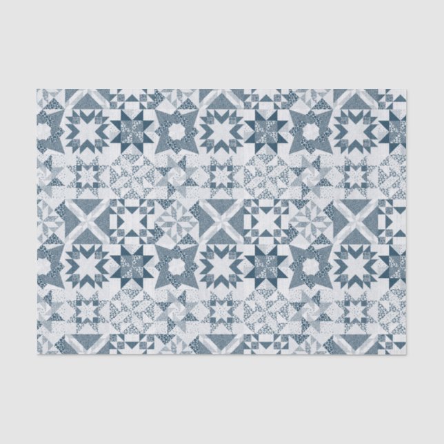 Cheater Traditional Patchwork Stars Quilt Blue Tissue Paper (Front)
