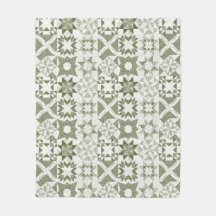Cheater Traditional Patchwork Stars Quilt Green Fleece Blanket