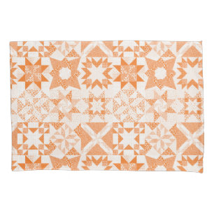 Cheater Traditional Patchwork Stars Quilt Orange Pillowcase