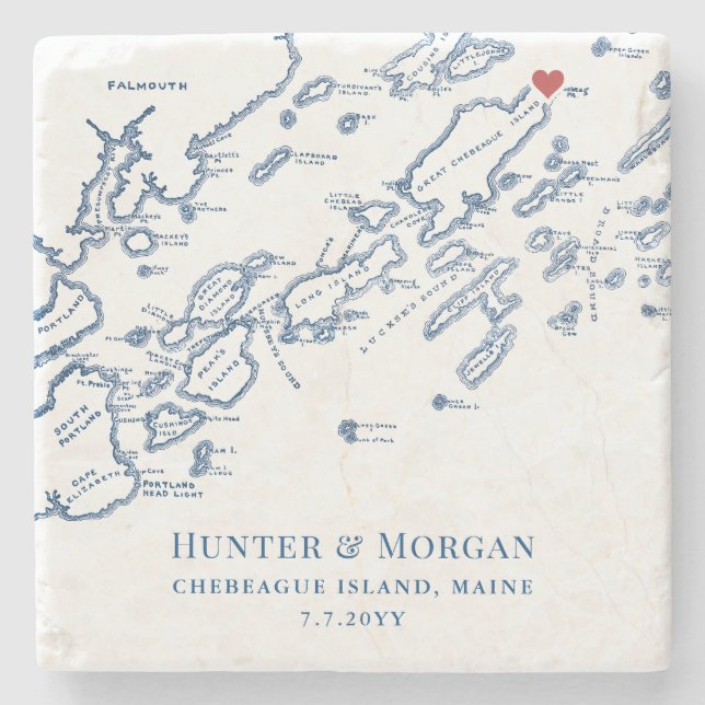 Chebeague Island Inn Wedding Favour Casco Bay Stone Coaster (Front)