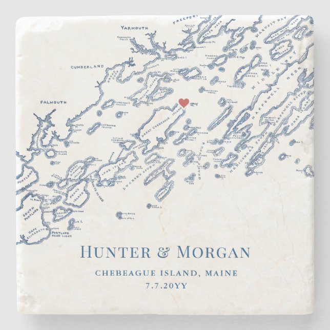 Chebeague Island Maine Destination Wedding Favour Stone Coaster (Front)