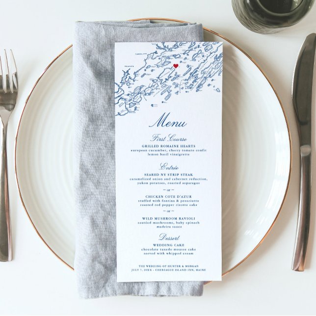 Chebeague Island Maine Wedding Elegant Navy Menu (These Chebeague Island Inn menus are perfect for your Casco Bay Maine destination wedding)