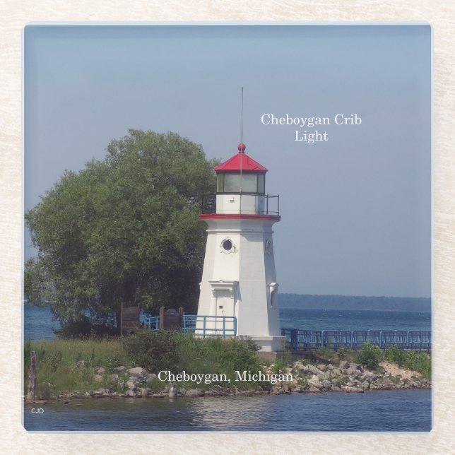 Cheboygan Crib Light glass coaster (Front)