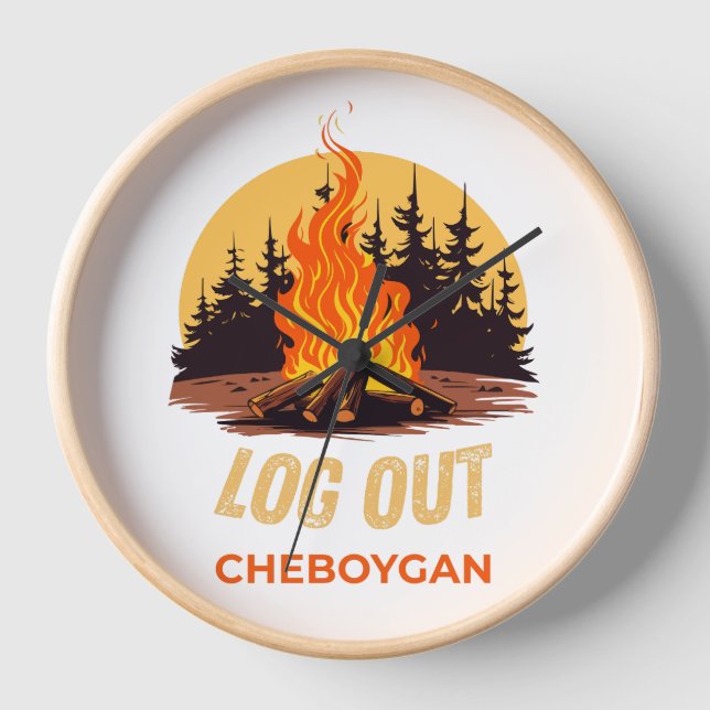 Cheboygan Michigan Campfire Clock (Front)