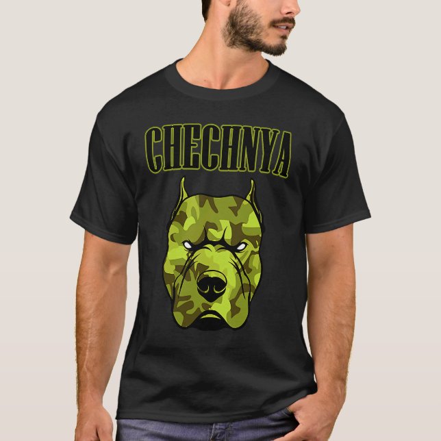 Chechen Pitbull Chechnya Fighter Chechnya Flag Che T-Shirt (Front)