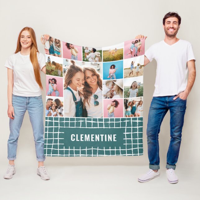 Check 16 photo modern minimal teal chic simple fleece blanket (In Situ)