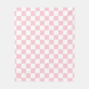 Check Baby Pink And White Chequerboard Pattern Fleece Blanket