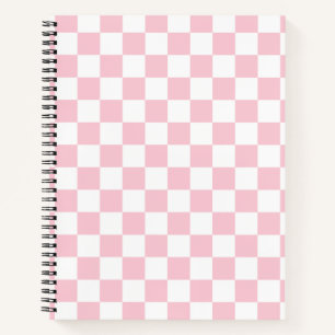 Check Baby Pink And White Chequerboard Pattern Notebook