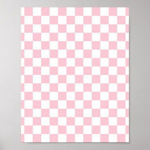 Check Baby Pink And White Chequerboard Pattern Poster