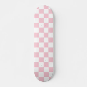 Check Baby Pink And White Chequerboard Pattern Skateboard