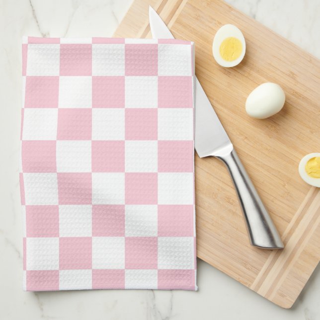 Check Baby Pink And White Chequerboard Pattern Tea Towel (Quarter Fold)
