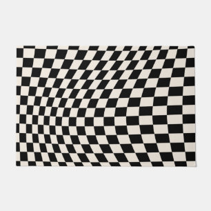 Check Black And Cream White Pattern Chequerboard Doormat