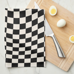 Check Black And Cream White Pattern Chequerboard Tea Towel