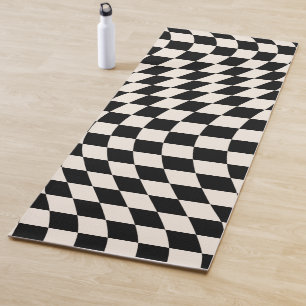 Check Black And Cream White Pattern Chequerboard Yoga Mat