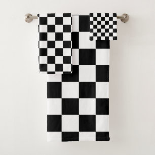 Check Black White Chequered Pattern Chequerboard Bath Towel Set