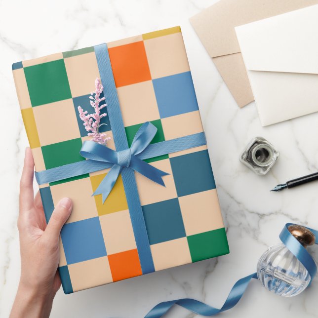 Check Checked Chequered Multi-Colour Pattern Wrapping Paper (Gifting)
