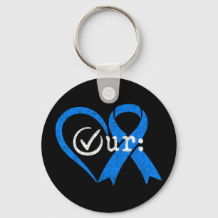 Check colon blue ribbon heart colon cancer key ring
