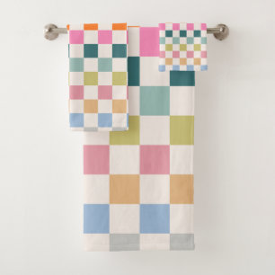 Check Colourful Chequered Pattern Chequerboard Bath Towel Set
