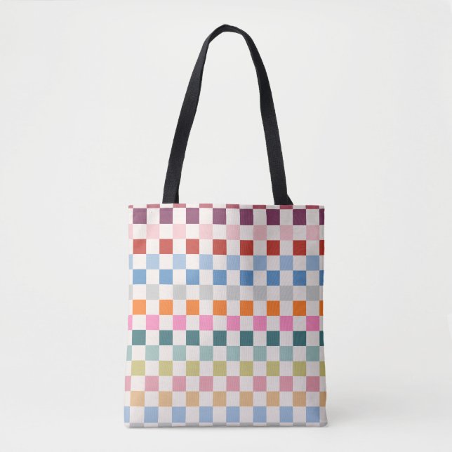 Check Colourful Chequered Pattern Chequerboard Tote Bag (Front)