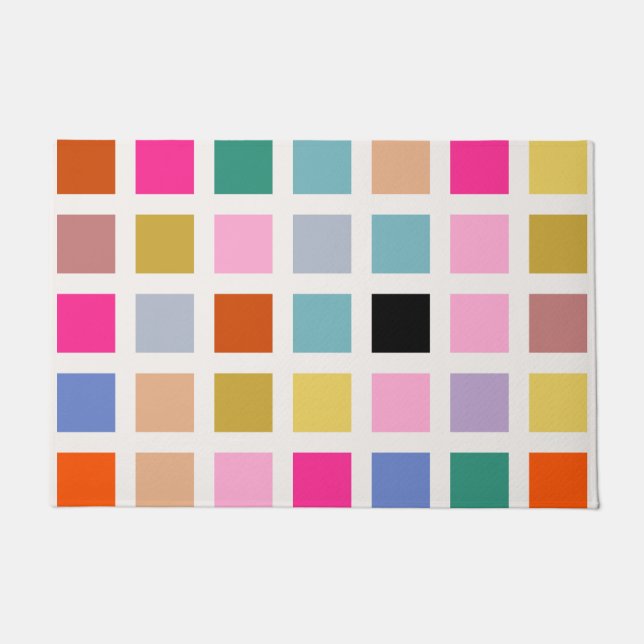 Check Colourful Mid Century Geometric Chequerboard Doormat (Front)