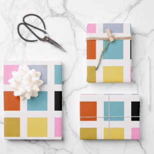 Check Colourful Mid Century Geometric Chequerboard Wrapping Paper Sheet
