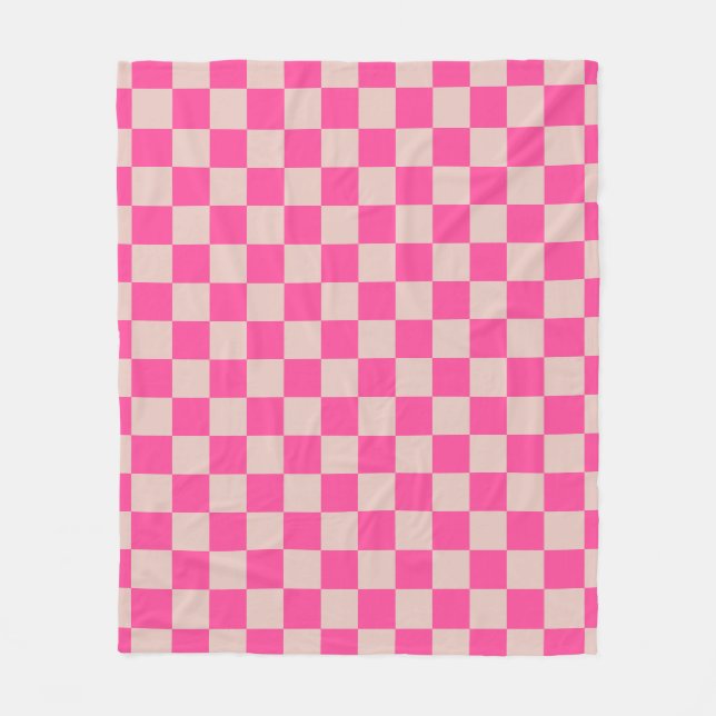 Check Coral Pink Chequered Pattern Chequerboard Fleece Blanket (Front)